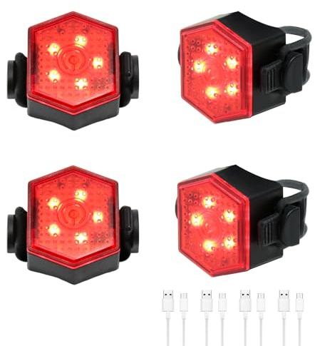 4 Pack Bike Tail Light Bicycle Rear Light USB-C Rechargeable LED Cycling Safety Flashlight with 4 Light Mode for Road Mountain Night Riding & Adults Men Women, Reflectors Accessories