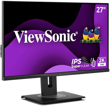 ViewSonic VG2748A-2K 27 Inch IPS QHD Ergonomic Monitor with Ambient Light Sensor, Auto Screen Dimmer, Screen Privacy Alert, USB Hub, DisplayPort, HDMI, and VGA for Home and Office