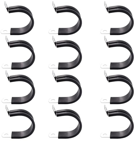 YYIGVMO 12 Pièces 26mm Caoutchouc Doublé P Clips, Colliers de Serrage en 304 Acier Inoxydable de Caoutchouc, P Clips Tuyau Pinces, pour Tuyau, Câble