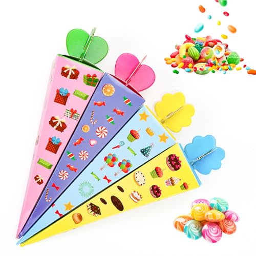 Bohrma 32 Stück Schultüte Klein, 20cm Geschwister Schultüte Mädchen Jungen, Faltbare Zuckertüte Klein, Zuckertüten, Geschwistertüte Für Die Einschulung Und Partys（Vier