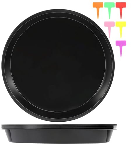 CARANNACLTD 6 Piezas Platillos para Plantas, 30 cm Plástico Platillos para Macetas, Platos para Macetas Redondas, Bandejas de Goteo para Macetas para Exteriores e Interiores Plantas con 6 Etiquetas