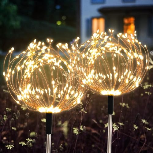 AcaJoe Solar Lights Outdoor Garden Oranments 2 Pack 240 LED Firework Solar Garden Lights Waterproof 8 Lighting Modes for Patio Christmas Party Yard Decorative -Unique Gift Ideas for Mum Gardening