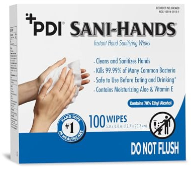 Sani-Hands Hand Sanitizer Wipes, Ethyl Alcohol Wipes Individually Wrapped with Aloe and Vitamin E, Hand Sanitizer Travel, Home, Outdoor Use, 5 in x 8 in, 100 Wipes, 1 Pack