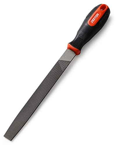 Dekton Sure Grip Flat Engineers File-Double cut for easier filing| Anti-slip soft grip handles| Precision Hand Tool for Metal, Wood, Plastic Shaping| Carbon Steel Blade| Ideal for Engineers, Mechanics