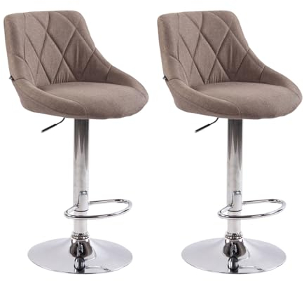 CLP 2er Set Barhocker Lazio Mit Stoffbezug I Höhenverstellbarer Und Drehbarer Hocker Mit Fußstütze In Chrom-Optik, Farbe:Taupe