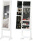HOMCOM Freestanding Mirror Jewelry Cabinet with LED Lights, Jewellery Organiser with 3 Angle Adjustable, Full-Length Mirror with Storage for Earrings, Necklaces, Rings and Lipsticks, Warm White