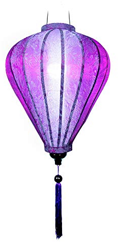 Asiatische Laterne aus Seide, Lila, M, Durchmesser 29 cm – Traditioneller Hoi an Lampion aus Stoff, Bambus und Holz, handgefertigt – Handwerk und Dekoration aus Vietnam (M20-M)