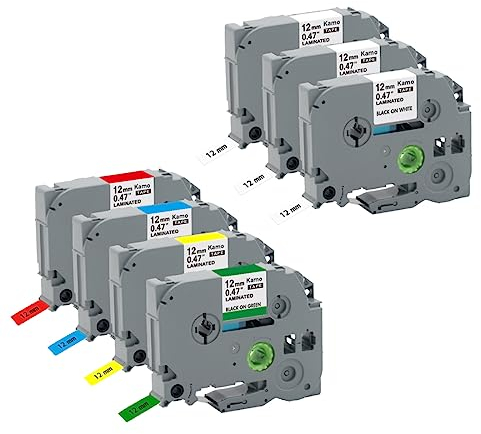 Kamo Schriftbänder 7er-Pack kompatibel Brother Schriftband P-touch Bänder TZe-231 431 531 631 731 (12mm x 8m) Weiß/Rot/Gelb/Blau/Grün, für Beschriftungsgerät PT-D210 PT-D220 PT-D200 PT-H110 PT-D400