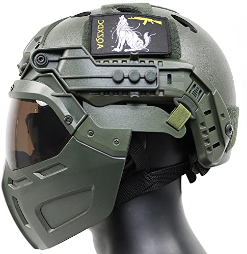 Casco táctico rápido con máscara táctica y visera para airsoft, paintball, CS juegos, deportes al aire libre (OD)
