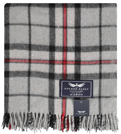 The Golden Eagle Scottish Tweed Wool Large Blanket Tartan Rug with Check Pattern for Warm Winter (Grey Thomson)