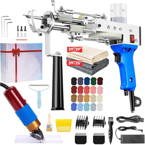 BESGEER Kit Complet de Pistolet à Tufting avec Tondeuse, Kit de Démarrage pour Débutants, Machine à Tufting 2 en 1 Boucle et Coupe, Idéal comme Cadeau, Tufting Gun Starter Kit(Bleu)