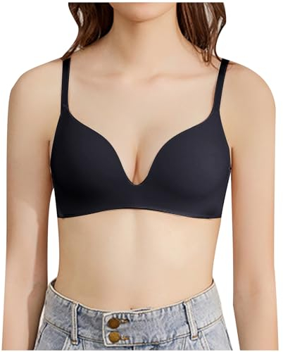 Damen BH ohne Bügel Bequemer Nahtloser BHS Trägerverstellbarer Softschalen BH Minimizer-BHS Seamless Push Up Tshirt BH Soft Baumwolle Klassischer BH of The Day Schwarz M