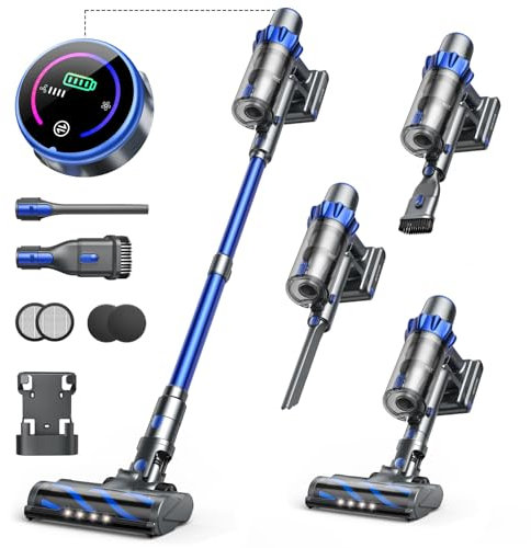 INTETURE Aspirapolvere Senza Fili 450W/40Kpa,Scopa Elettrica Senza Fili Potente con 55Mins Modalità Automatica,1.5L/Anti Avvolgimento/LED Smart Aspirapolvere per Pavimenti/Tappeti/Pelosità