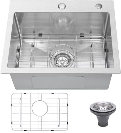 Beleeb Drop In Kitchen Sink 20x16, 9 Basin Depth, 18 Gauge Stainless Steel Sink, 3D Embossed Surface Finish Top Mount with Accessories