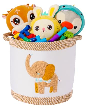 Tidelit Baby Toy Basket Blanket Baskets Laundry Hamper Cute Elephant Nursery Organization Bins with Handle, Woven Cotton Rope Nursery Storage Basket For Girls Boys Kids Baby Shower Gifts Baskets