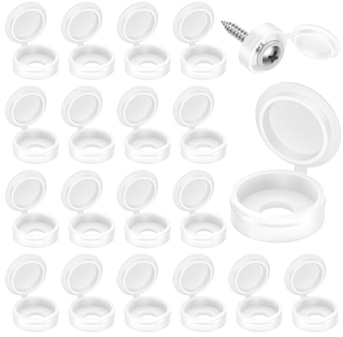 Etauwe 150-Pack White Plastic Screw Cover Caps - Snap-On Hinge Design for Flush Mount Protection, Easy Installation No Tools Needed