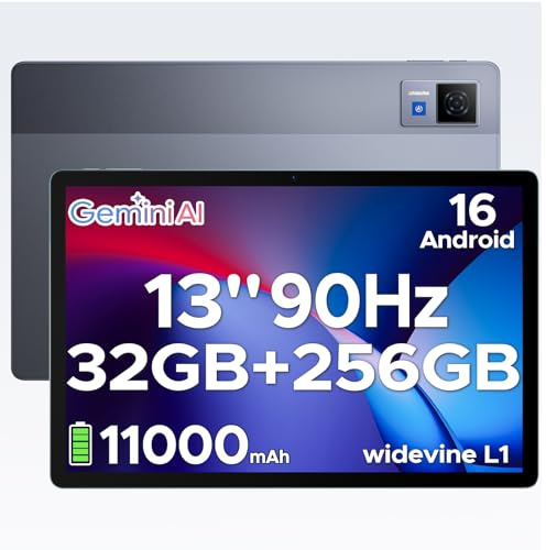 DOOGEE U13 Tablet Andriod 16, Tablet 13 Pulgadas 11000mAh Batería, Tableta Gaming Octa-Core, 32GB RAM+256GB ROM/2TB, Gemini AI 7.5mm Cuerpo Metálico, 13MP Cámara/Widevine L1/Face ID/FM/BT5.0/WiFi 5