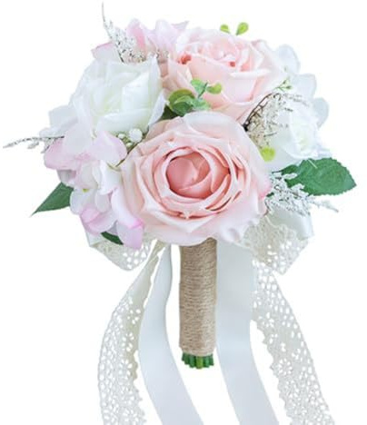 NiuLumea Bouquet de mariage en soie avec roses oranges brûlées et fleurs en terre cuite, rose pour dahlias orange, 28 x 21,8 cm, bouquet de mariée et demoiselles d'honneur