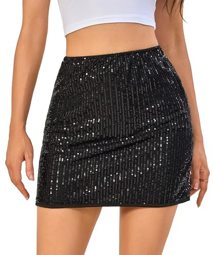 Mizogleam Sequin Skirt Women High Waist Mini Skirt Stretchy Bodycon Sparkly Glitter Shiny for Night Out Club Party