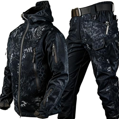 Onsoyours Hommes Softshell Veste Tactique à Capuche & Pantalons Costumes Airsoft BDU Paintball Tenue de Camouflage