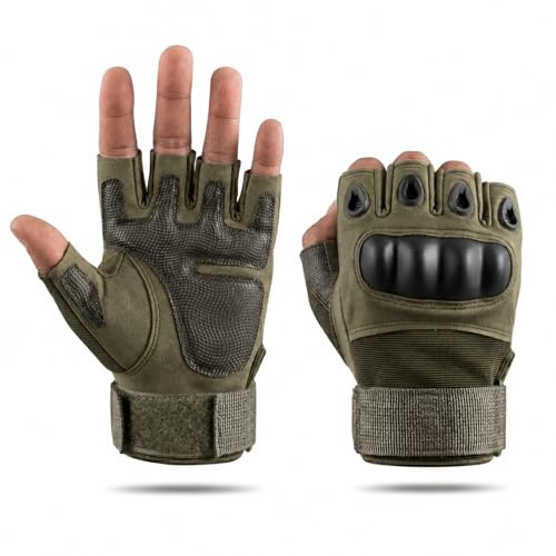Ocorex Guanti Tattici Mezze Dita Militare Sportivi - Traspiranti per Moto, Bicicletta, Softair, Paintball, Campeggio ed Escursionismo (Verde, L)