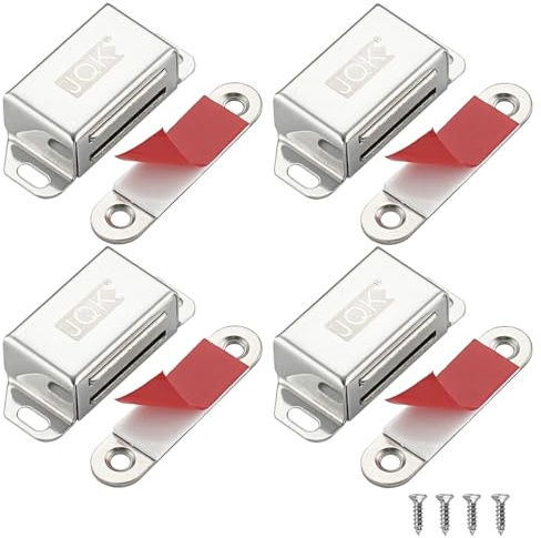 JQK Magnetic Cabinet Door Catch, Stainless Steel Closet Catches with Strong Magnetic, 1.2mm Thickness Furniture Latch 30 lbs (Pack of 4), CC101-P4