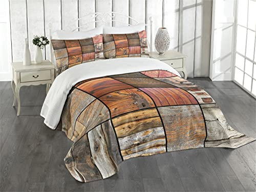 ABAKUHAUS Antiquität Tagesdecke Set, Holz-Holz-Tür-Key, Set mit Kissenbezügen Maschienenwaschbar, für Doppelbetten 220 x 220 cm, Schokolade Braun