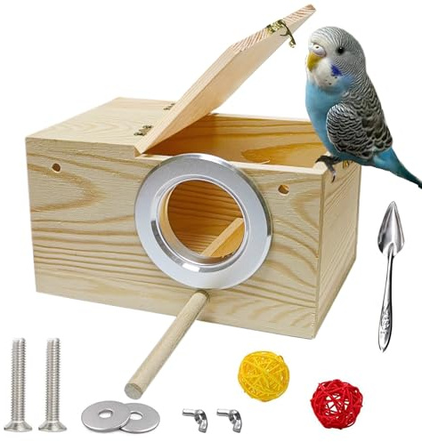 JSLZF Bird Nest, Parakeet Nest Box, Bird Breeding Box with Perch, Wood Budgie Nest Box for Bird, Parrot, Lovebirds, Parrotlet, Finch, Sparrow 7.8” x 4.7” x 4.7”