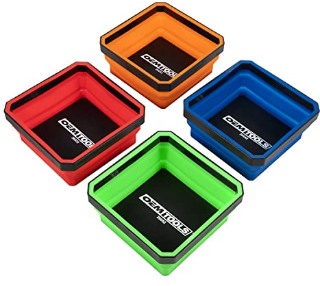 OEMTOOLS 26052 Foldable Magnetic Tray Set, Mothers Day Gifts, Magnetic Tray for Mechanic's Small Parts, Sorting and Storage, Collapsible, 4-1/2 Square, 2 lb. Capacity, 4 Color Gifts for Mom