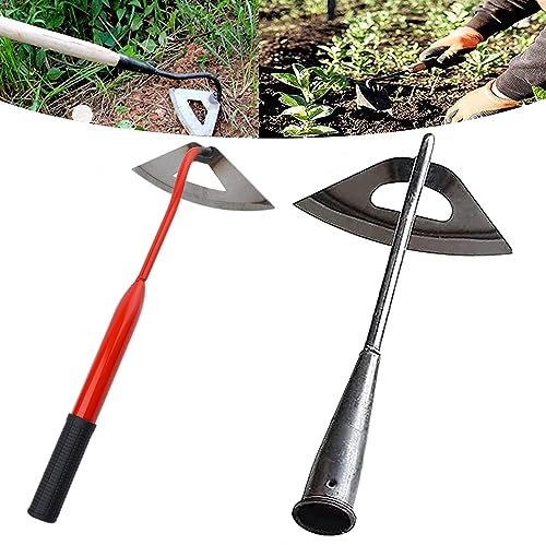 Gartenhacke mit Stiel,Handheld Ganzstahl Gehärtete Hohlhacke,Garden Helper Unkrauthacke zum Gemüseanbau,Unkrautjäten und Bodenlockerung Silber+ Rot