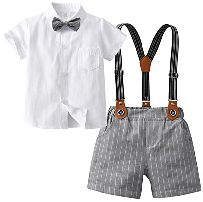 Volunboy Baby Boy Gentleman Suit Toddler Formal Bow Tie Shirt Suspenders Shorts Romper Set