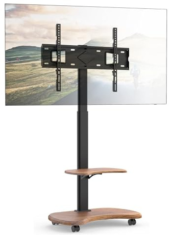 XTRARM Stellar Support TV Roulant avec Etagère en Bois - Meuble Tele, Chariot Meuble TV à Hauteur Ajustable avec roulettes pour TV 32-70 Jusqu'à 45 kg - Support de TV Universel Max VESA 600x400mm