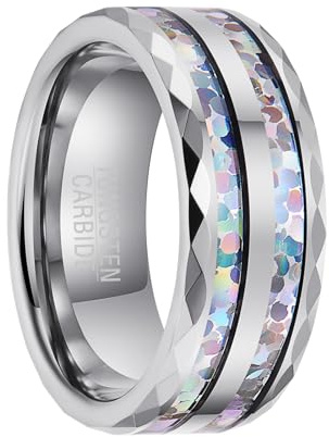 SOXEMAN Anillo de tungsteno de 8 mm de ancho con detalles de colores vibrantes. Joyería moderna para hombres y mujeres, perfecta para el uso diario y ocasiones especiales. Regalo para cumpleaños,