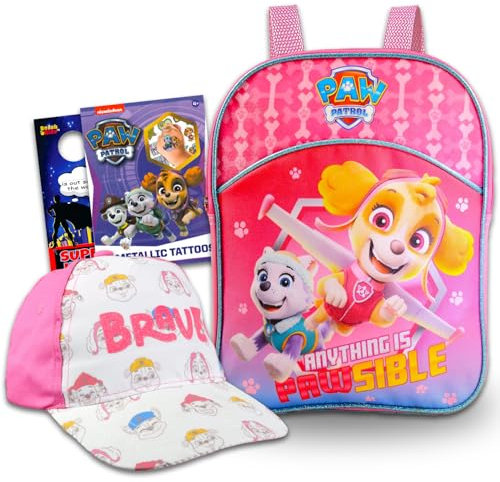 Paw Patrol Juego de accesorios de viaje para niñas – Paquete con gorra de béisbol Paw Patrol Skye para niños, mini mochila, tatuajes, más | Paw Patrol Vacation Set para niñas, niños