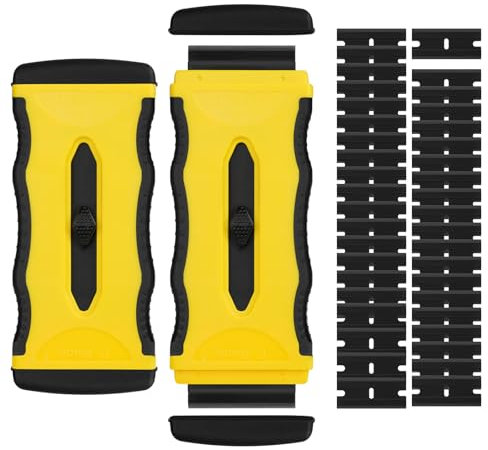 Flintronic 2 Stück Schaber, Mini Kunststoff Schaber mit 40 Kunststoff Klingen, Plastikspachtel, Plastik schaber für Klebereste Entferner, klebstoffentferner, Keramik Kratzer, Kleberentferner, Gelb
