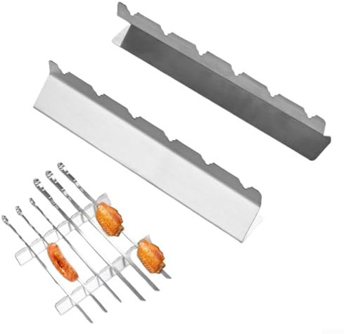 2 soportes para brochetas de barbacoa de acero inoxidable, estante multifuncional para pinchos, juego de estante para brochetas para barbacoa, soporte para parrilla de barbacoa (6 ranuras)