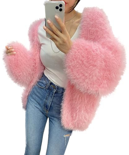 Generisch Cardigan à manches longues en mohair pour femme - En cachemire - Pour l'automne et l'hiver, Rose, taille unique