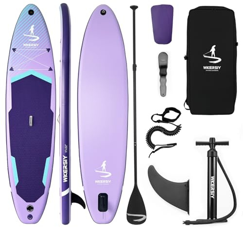 wkersiy 11ft All-round Inflatable Paddle Board - Stand Up Paddleboard with Premium Accessory Kit - Lightweight Durable SUP for Yoga, Fishing & Touring - Vibrant Multi-Colour Design (Purple)
