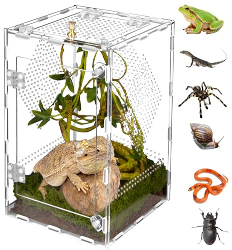 Acrylic Reptile Terrarium Easy Assembly, 360° Clear & Keep Pet Secure Design for Jumping Spiders, Tarantulas, Geckos Scratch-Resistant Large Ventilated Habitat Terrarium for Arachnids 11.8*7.9*7.9in