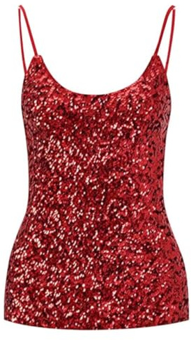 Sparkly Sequin Vest for Women, Sleeveless Glitter Camisole Party Tank Top, Sexy Scoop Neck Solid Tank Top with Adjustable Straps, Daily Sequined Slim Blouse Shirts for Dance Night Club Performance