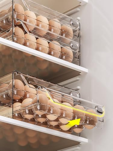 2 Tier Stackable Egg Dispenser Holder Container Fridge Organiser Container For 60 Egg Storage Easy to Clean Eggs Holder