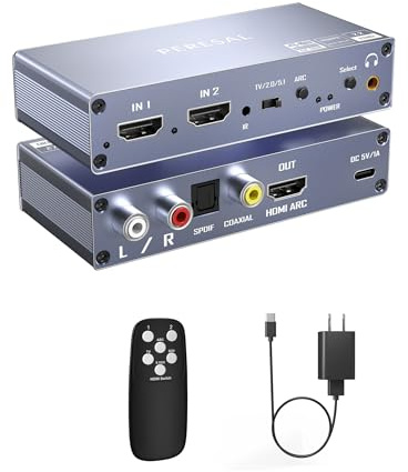 HDMI Switch eARC Audio Extractor, 4K@60hz HDMI Audio Splitter with Remote, Support 7.1 Channel Audio/Optical Toslink SPDIF/Coaxial Converter HDR (Silver)