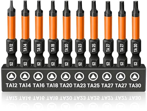 VOBOR 10Pcs Tournevis Triangle Magnétiques, TA12-TA30 Longueur 50 mm, Tige Tige Hexagonale 1/4, Acier S2, Embout Visseuse Aimanté