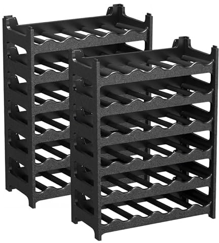 CookandSupply x TheWV Cantinetta Vino in Plastica Modulare Impilabile, Portabottiglie Effetto Pelle Martellata, 6 Bottiglie per Modulo, Scaffale Portavino Salvaspazio - Nero, 72