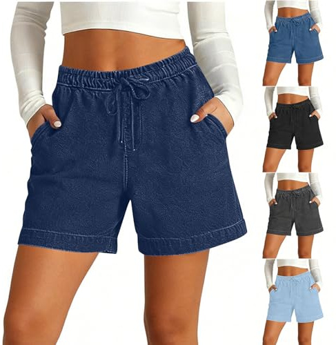 Pantalones Cortos Vaqueros para Mujer, elásticos, de Talle Alto, Ligeros, Informales, de Verano, Holgados, con cordón Ajustable