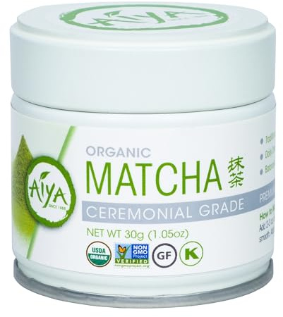 Aiya Organic Ceremonial Grade Matcha Powder - Premium Matcha Ceremonial Grade, Vibrant Jade Green Color, Mild Natural Sweetness, Japanese Tea Ceremonies - 30g Tin