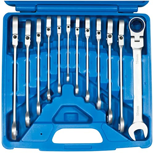 SW-stål S1597 Ledbar Ringspärrnyckel Set, 12 Delar, 8-19 mm i Kromvanadin
