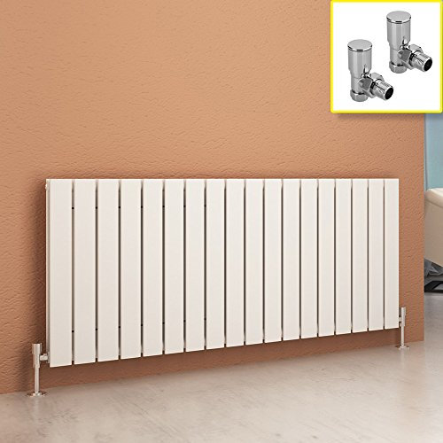 ELEGANT 600 x 1360 mm White Column Radiator Horizontal Double Flat Panel Designer Radiator with Angled Valves