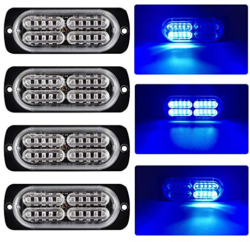 yifengshun 4X 20LED Bleu Led Stroboscope Voiture Avertissement D'urgence Clignotant Strobe Lights Bar 12-24V Étanche pour la Construction Véhicule de Remorquage Van