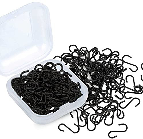 Shappy 200 Pieces 0.55 Inch Mini S Hooks Connectors Metal S Shaped Hooks Wire Hanging Hangers with Storage Box for DIY Crafts Hanging Jewelry Key Chain Tags (Black)